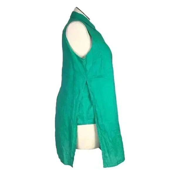Chicos Linen Top Women 2 L Green Washable Slit Pocket Vacation Lagenlook Tunic - Picture 3 of 7